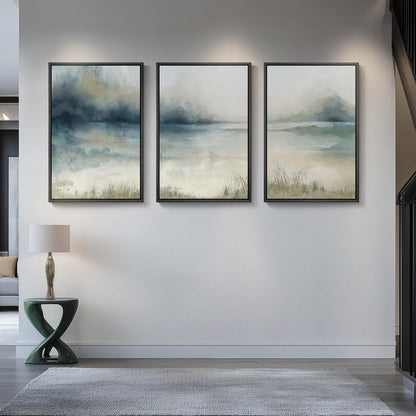 Large Framed Abstract Nature Landscape Wall Art for Living Room, Set of 3 Modern Canvas Prints Paintings Artwork for Walls, Green Lake Pictures for Hallway, Dining Room, Office Wall Decor 24x36 Inch