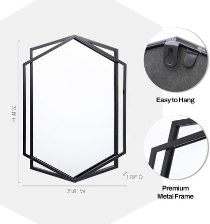 LuxenHome 3 Pieces Black Metal Rectangular Wall Mirror Set Large Vanity Mirror for Bedroom, Black Accent Metal Entryway Wall Mirror, Wall Mounted Mirror Living Room Wall Decor