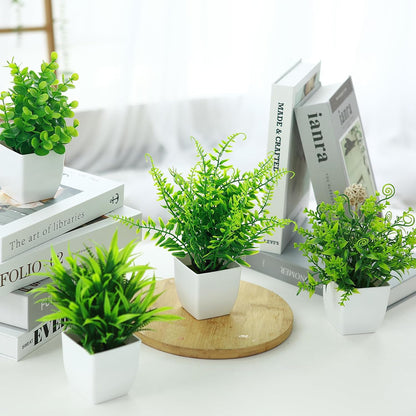 GREENTIME 4 Pack Fake Plants in Black Pot Mini Artificial Eucalyptus Potted Plant Small Faux Grass Greenery Potted for Indoor Home Office Farmhouse Bathroom Table Decoration