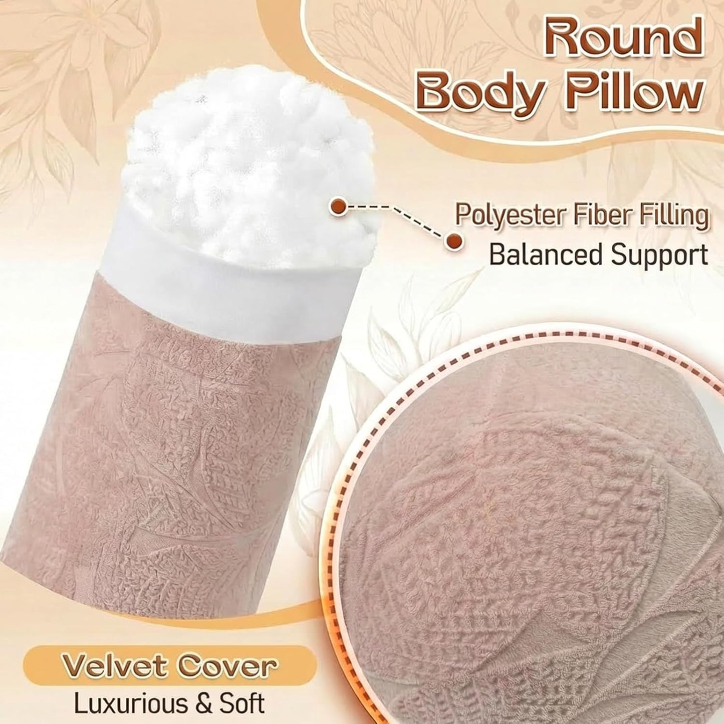 1 MIDDLE ONE Body Pillow for Adults, Bolster Pillow with Removable Velvet Cover, Long Round Cervical Roll Pillow, 47 x 7.87 Inches, Grey