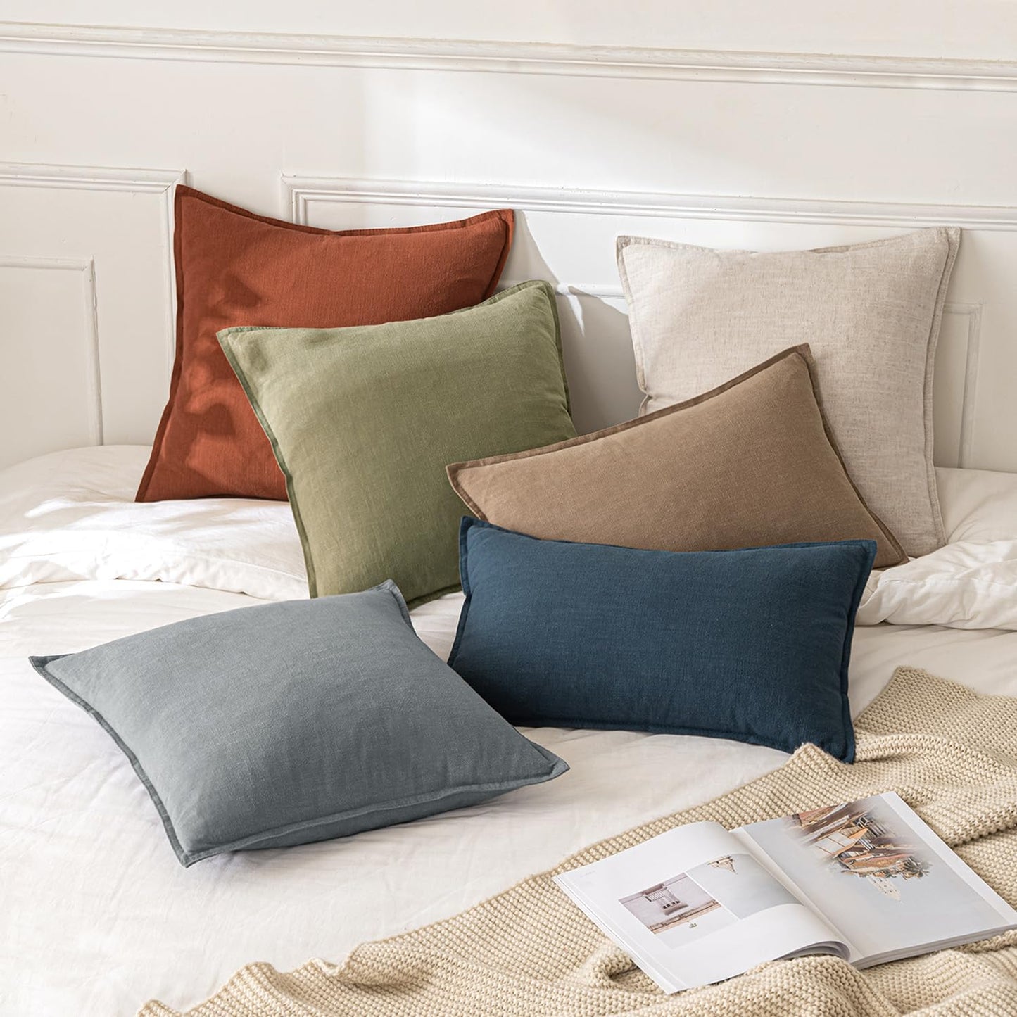 MIULEE Decorative Linen Euro Sham Pillow Covers 26x26 Cream White Boho Farmhouse Neutral Couch Throw Pillows for Bed Pack of 2 Accent Modern Pillowcase Sofa Livingroom Home Decor
