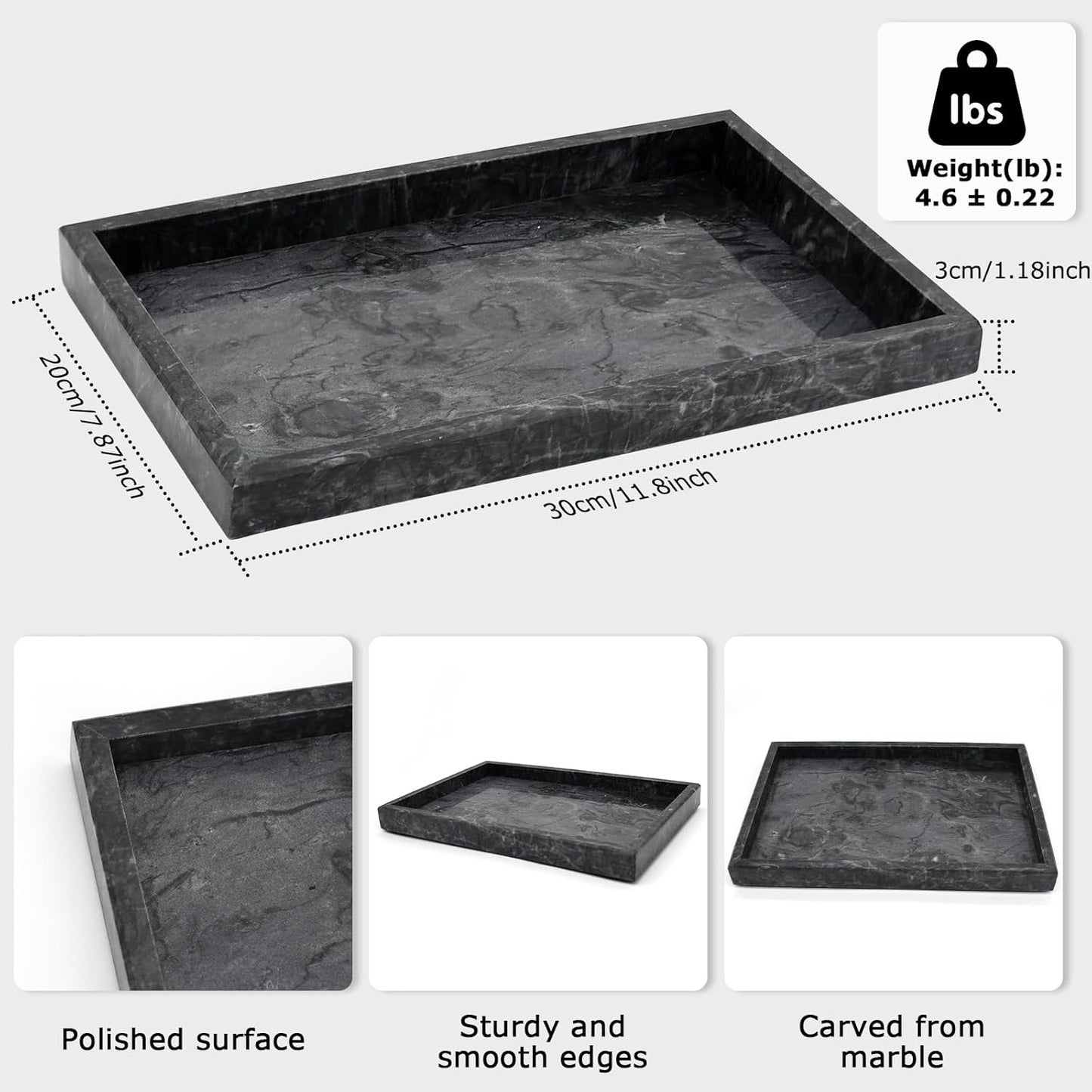 Marble Bathroom Tray,Pure Natural Vanity Tray,Marble Tray for Kitchen Counter Non-Ceramic/Non-Resin,Stone Trays 12 x 8 inch Cyan Green
