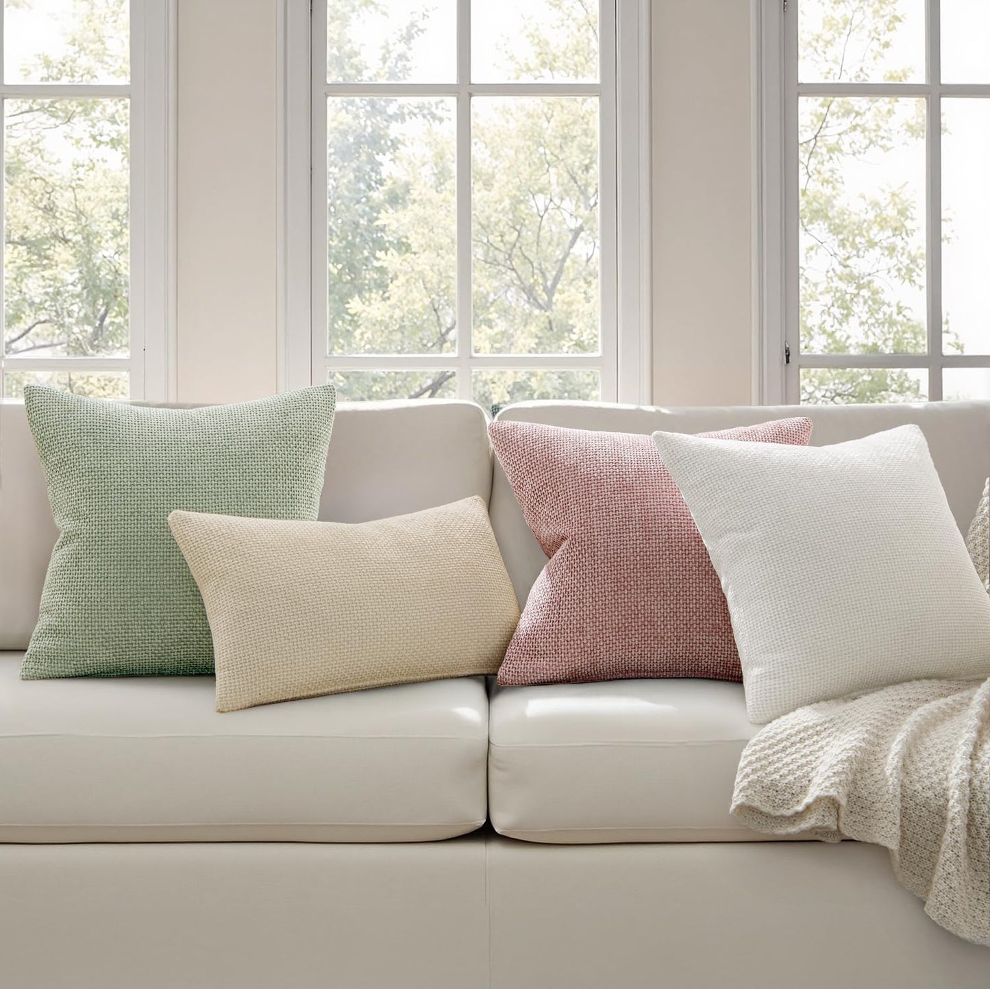 MIULEE Pack of 2 Couch Throw Pillow Covers 18x18 Inch Neutral Beige Modern Boho Accent Decorative Pillow Covers Soft Chenille Farmhouse Cushion Covers for Home Decor Bed Sofa Living Room