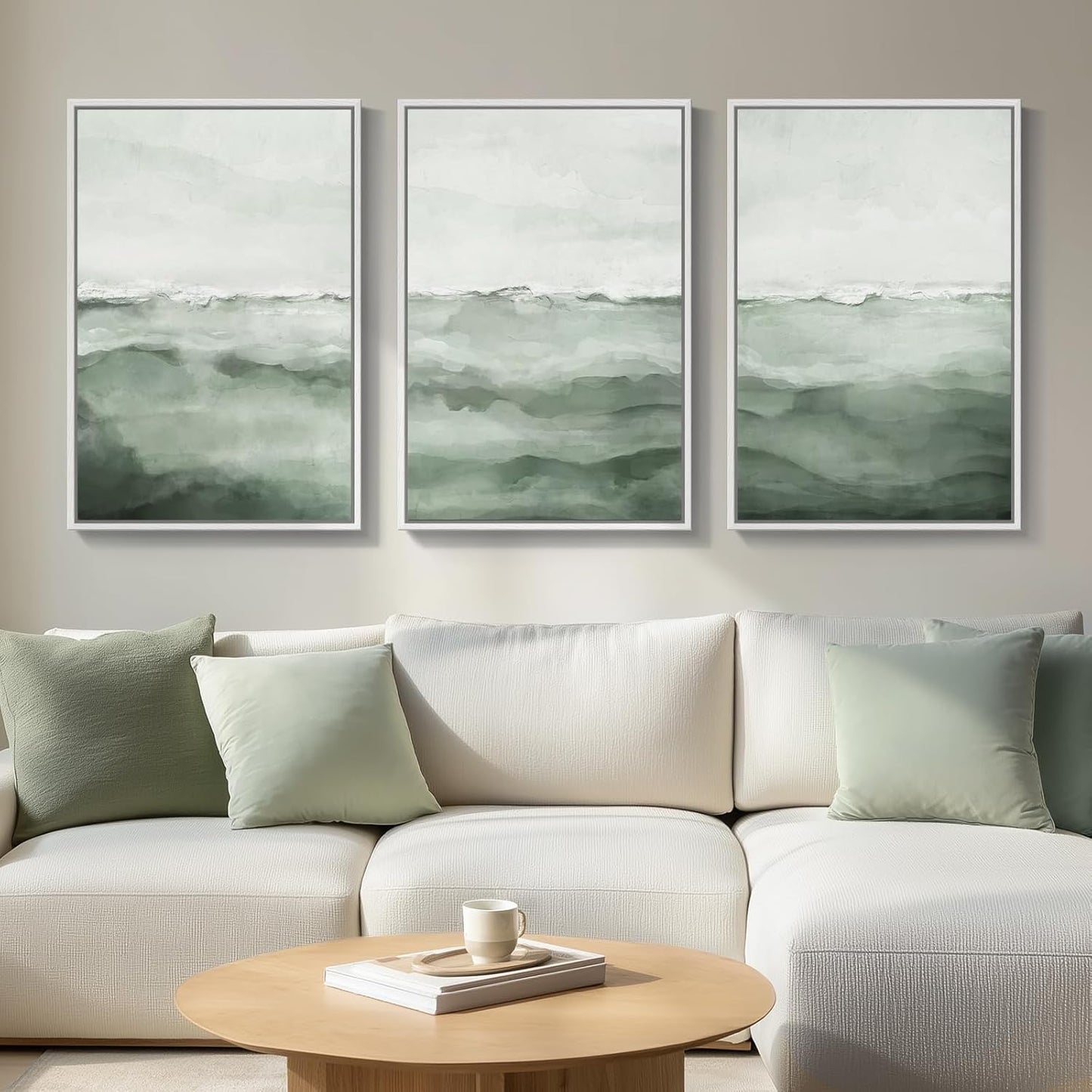 Large Framed Abstract Nature Landscape Wall Art for Living Room, Set of 3 Modern Canvas Prints Paintings Artwork for Walls, Green Lake Pictures for Hallway, Dining Room, Office Wall Decor 24x36 Inch