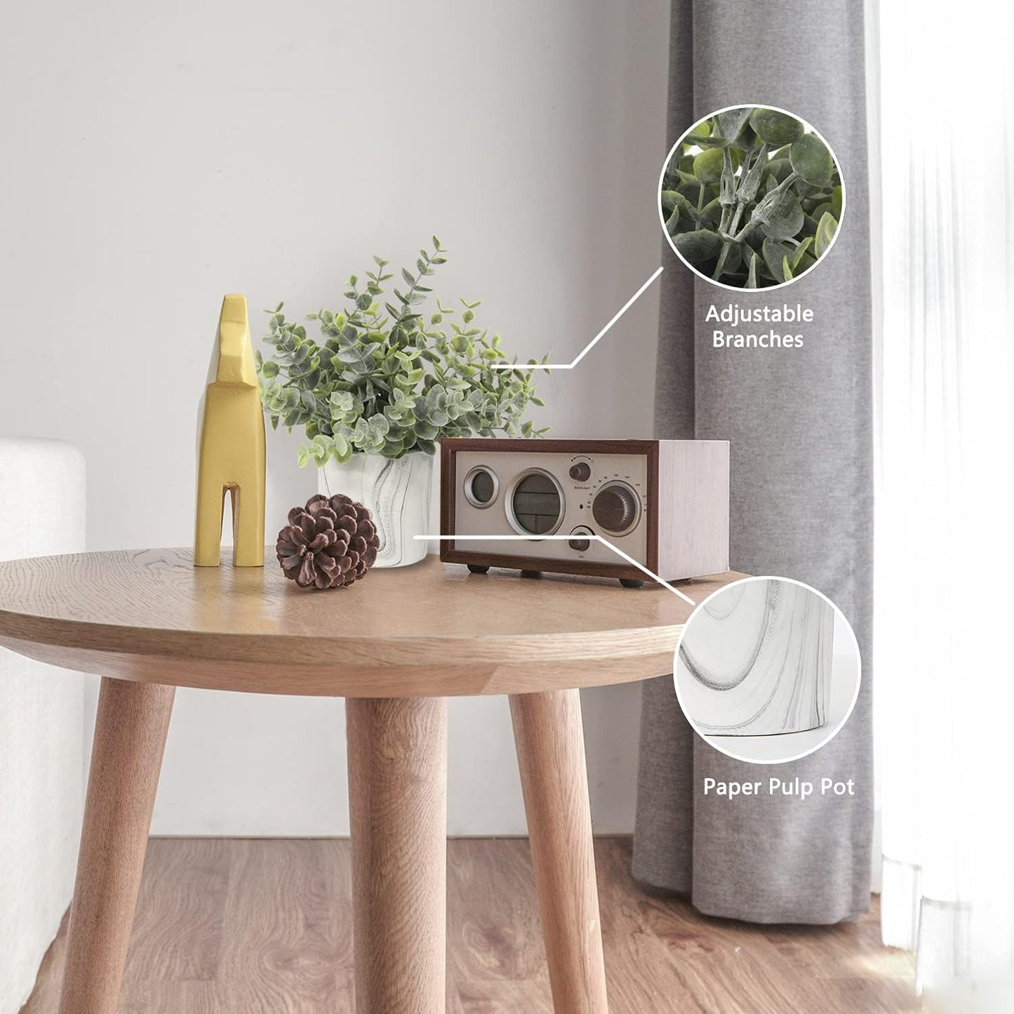 Hollyone Mini Artificial Potted Plants Fake Plants in Marble Pots, 1Pcs Plastic Eucalyptus Greenery Faux Plants for Home Office Desk Room Centerpiece Shelf Décor