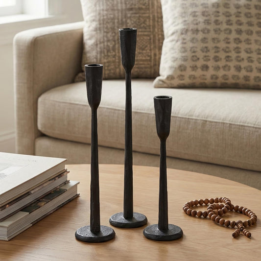 Gold Iron Taper Candle Holder Set of 3, Heavy Wrought Iron Candlestick Holders Decorative Candle Stand, Vintage Candle Holder for Wedding, Dining, Home Decoration