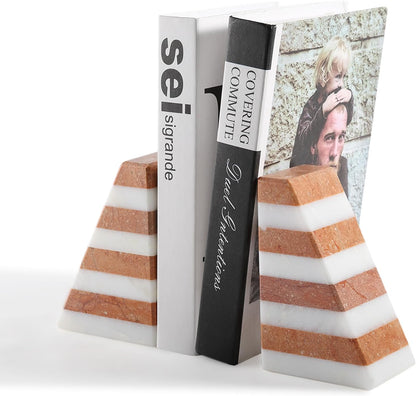 Karibiber Travertine Bookends for Heavy Books, Marble Decorative Bookends for Shelves, Heavy-Duty Stone Book Ends for Hardback Book & Cookbooks, Unique Book Stopper & Holder, Travertino Italy