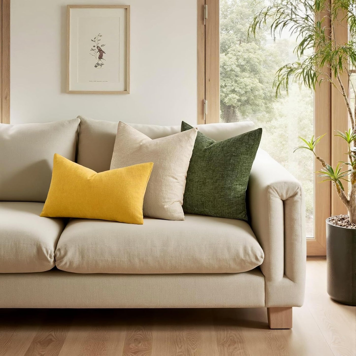 MIULEE Olive Green Couch Pillow Covers 18x18 Inch, Set of 2 Soft Chenille Decorative Square Throw Pillow Covers Farmhouse for Sofa Living Room Bed