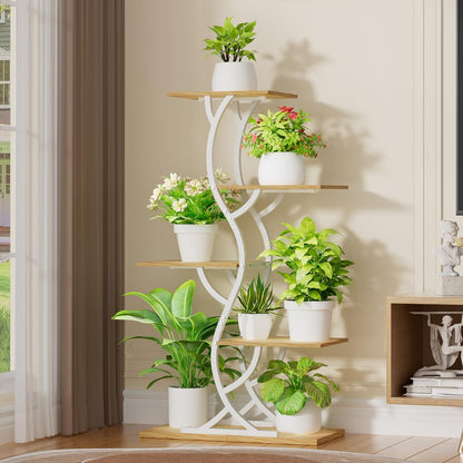 Plant Stand Indoor with Grow Lights - 44" Tall Corner Plant Stands for Indoor Plants, 5 Tiered Metal Plant Shelf, Curved Plant Flower Holder Dispaly Rack for Living Room, Home Patio Balcony (Black)
