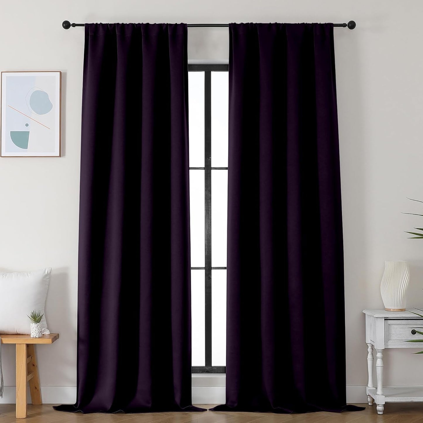 Simplebrand Ava Sage Green Blackout Curtains for Bedroom 63 Inch Length 2 Panels Set, Solid Thermal Insulated Energy Saving Rod Pocket Window Treatment Curtains Blackout Drapes, W40 x L63 Inch, Sage - Colors B