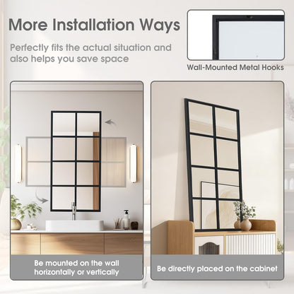 DUMOS Wall Mirror 16" x 32", Set of 2 Rectangle Window Pane Decorative Mirrors, Metal Framed Wall Mounted Mirror for Bathroom, Bedroom, Entryway