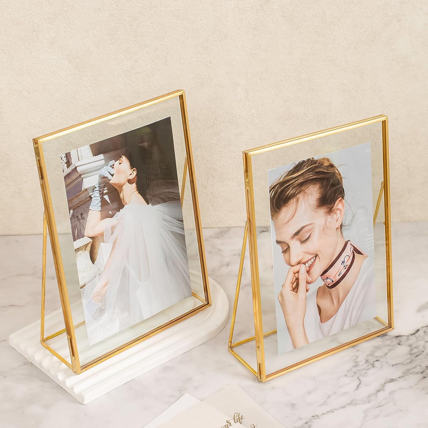 Gold Floating Picture Frame Set of 2, 10"x12" Glass Pressed Flower Picture Frames, Tabletop Standing Glass Floating Frame for 8x10 Photo Display