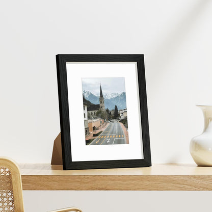 Vittanly 8x10 Picture Frames Set of 9, Shatter Resistant Plexiglass, Display 5x7 Pictures with Mat or 8x10 without Mat, Photo Frames for Wall or Tabletop, Engineered Wood, Black - Colors A