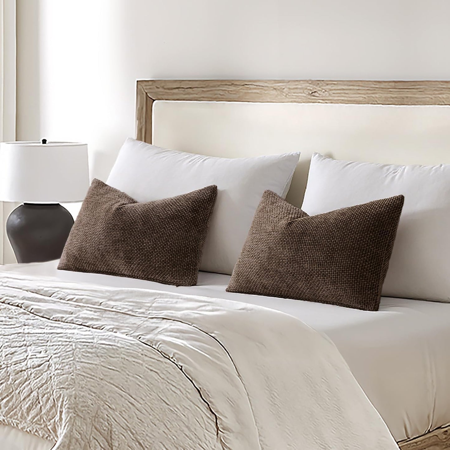 MIULEE Pack of 2 Couch Throw Pillow Covers 18x18 Inch Neutral Beige Modern Boho Accent Decorative Pillow Covers Soft Chenille Farmhouse Cushion Covers for Home Decor Bed Sofa Living Room