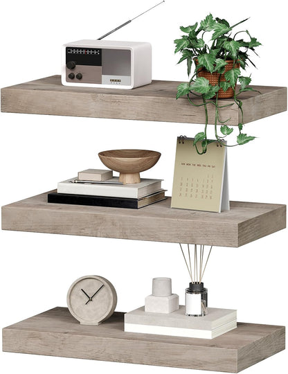 RALGEND Floating Shelves for Wall, 1.5" Thick Wall Shelf Set of 3 with Invisible Brackets, L31.5 x W7.9 Hanging Shelves Farmhouse Home Decor for Bathroom, Living Room, Bedroom, Rustic Brown 8301BJP3BF