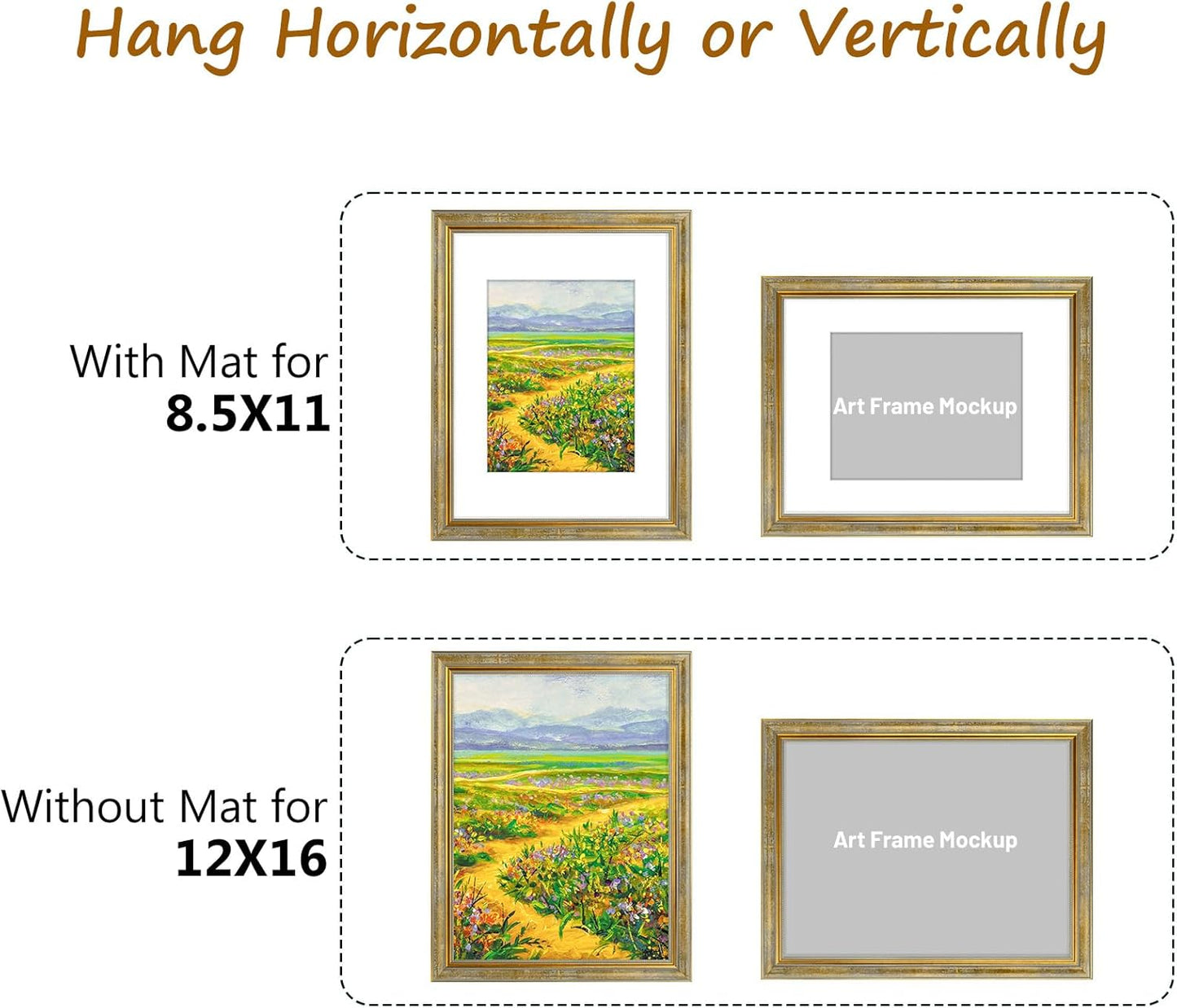 Golden State Art,11x14 Ornate Picture Frame for 8x10 Photo with Mat or 11 x 14 Prints without Mat,Real Glass Wall Display(Color:Green Gold)