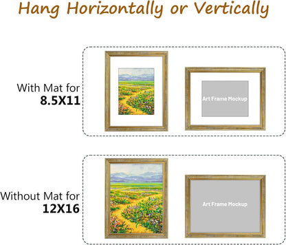 Golden State Art,11x14 Ornate Picture Frame for 8x10 Photo with Mat or 11 x 14 Prints without Mat,Real Glass Wall Display(Color:Green Gold)