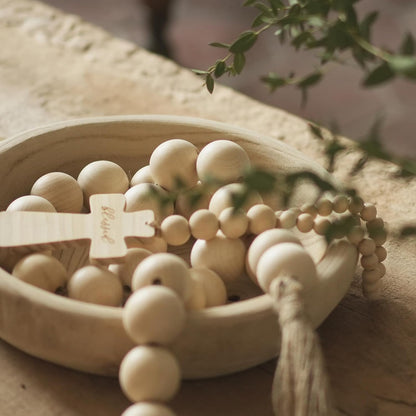 Extra Large Wood Bead Garland with 1.6" Diameter Wood Beads, Wooden Beads Garland with Tassels, Decorative Beads, Farmhouse Beads Home Decor (Nature Beige, 41 Inches)