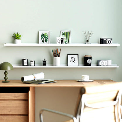 White Floating Shelves for Wall Decor, Wall Mounted Wood Storage Shelf for Bedroom, Living Room, Bathroom, Kitchen, Nursery, Display Picture Ledge Shelf with Lip Set of 2-14 Inches, White