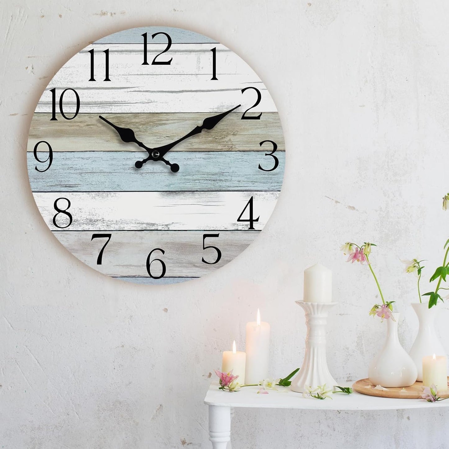 Wall Clock, Rustic Wall Clocks Battery Operated Silent Non Ticking, Country Round Wooden Clocks Farmhous Wall Decorative for Kitchen, Bathroom, Living Room (Gray 8 Inch)