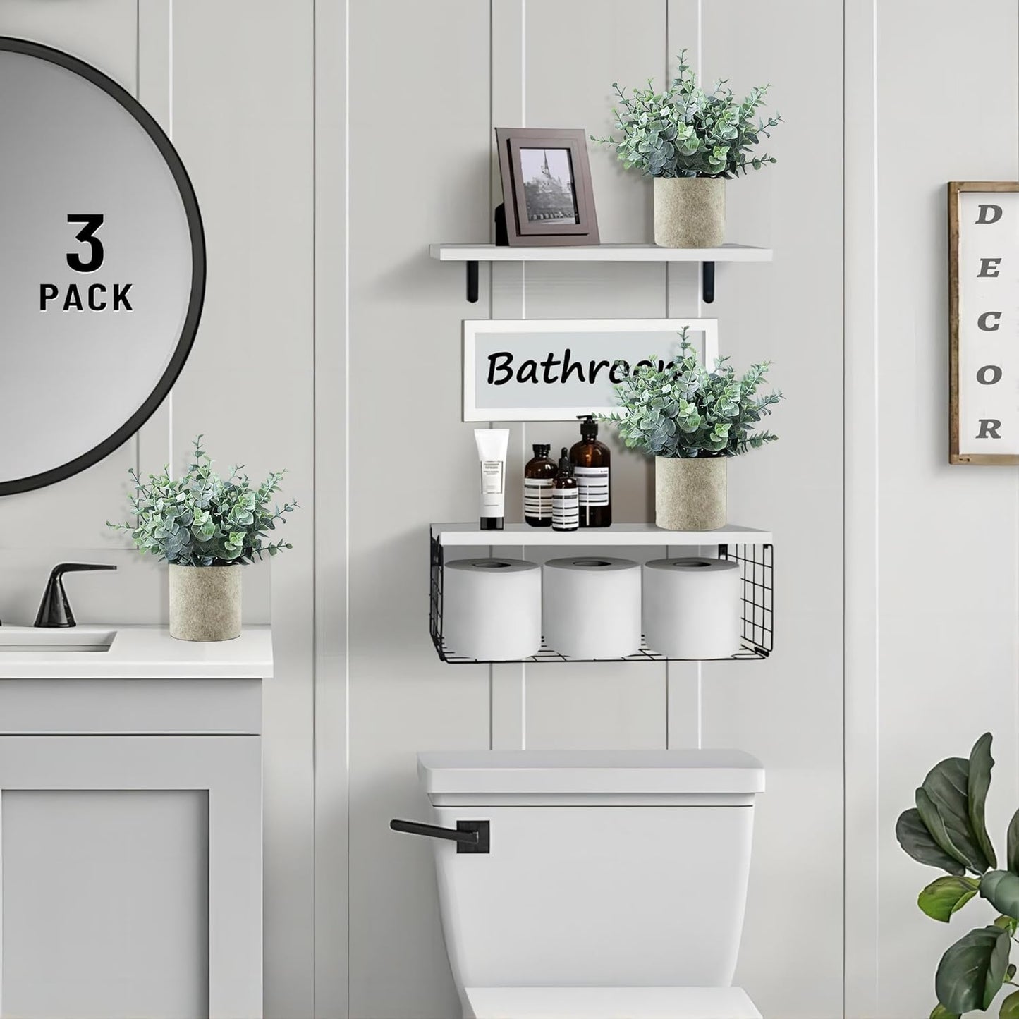 2 Pack Fake Plants Eucalyptus Small Potted Artificial Plants Indoor Greenery for Shelf Desk Home Bathroom Modern Farmhouse Living Room Coffee Table Decor