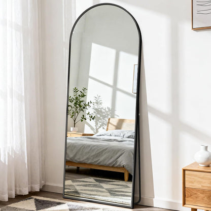 DUMOS Arched Full Length Mirror with Stand 64"x21" Floor Standing Aluminum Frame for Bedroom Body Hanging Leaning Modern Simple Home Decor Shatter-proorf Nano Glass Wall Living Room Cloakroom Black