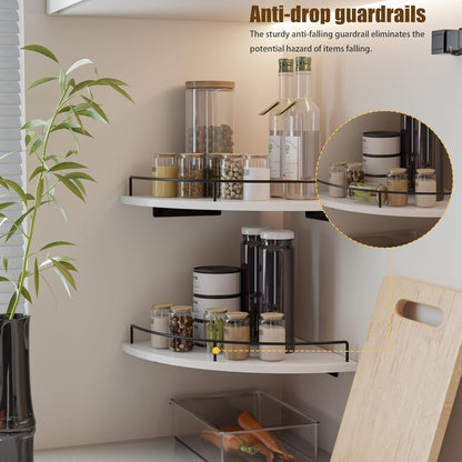 Corner Floating Shelves, Rustic Brown Wood, Set of 2, Wall Mount Storage with Guardrail for Bathroom Kitchen Living Room