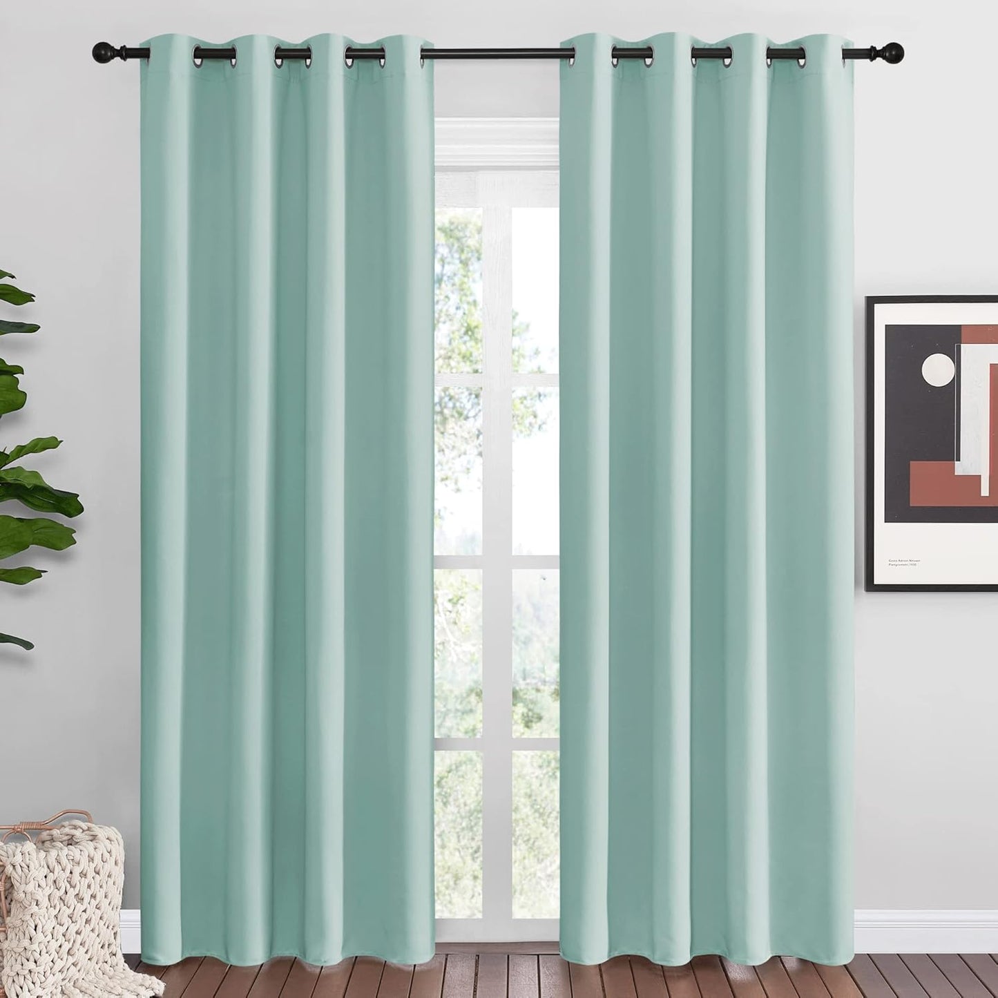 NICETOWN Halloween Pitch Black Solid Thermal Insulated Grommet Blackout Curtains/Drapes for Bedroom Window (2 Panels, 42 inches Wide by 63 inches Long, Black) - Colors A
