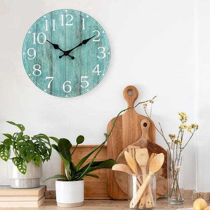 Wall Clock, Rustic Wall Clocks Battery Operated Silent Non Ticking, Country Round Wooden Clocks Farmhous Wall Decorative for Kitchen, Bathroom, Living Room (Gray 8 Inch)