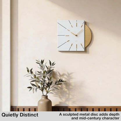 Driini Clocks Mid Century Modern Wall Clock - Square Green Clock with Decorative Gold Accent- Unique and Cool Clock, Battery Operated - MCM Decor & Decorative Wall Clock for Mid Century Modern Decor.