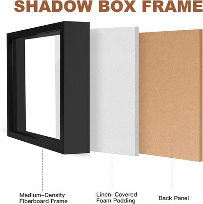 Ninsula 8x8 Shadow Box, Shadow Box Frame with Soft Linen Back - Push 12PCS Pins Included, 3D Picture Display Cases Box for Flowers, Tickets, Souvenirs, Photographs, Handicrafts (Black)