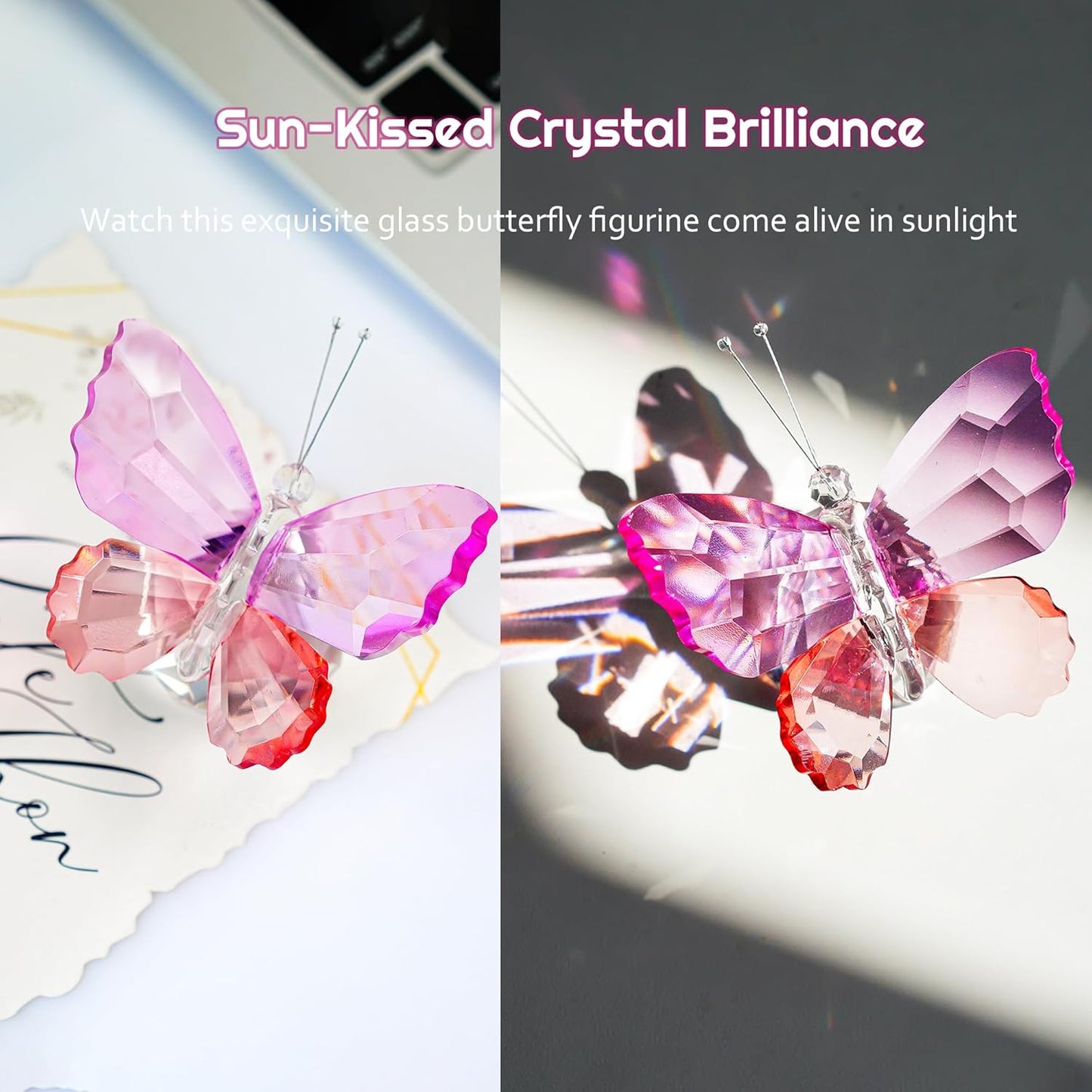 H&D HYALINE & DORA Crystal Cut Butterfly Animal Ornament Decoration for Office Table Home Bedroom