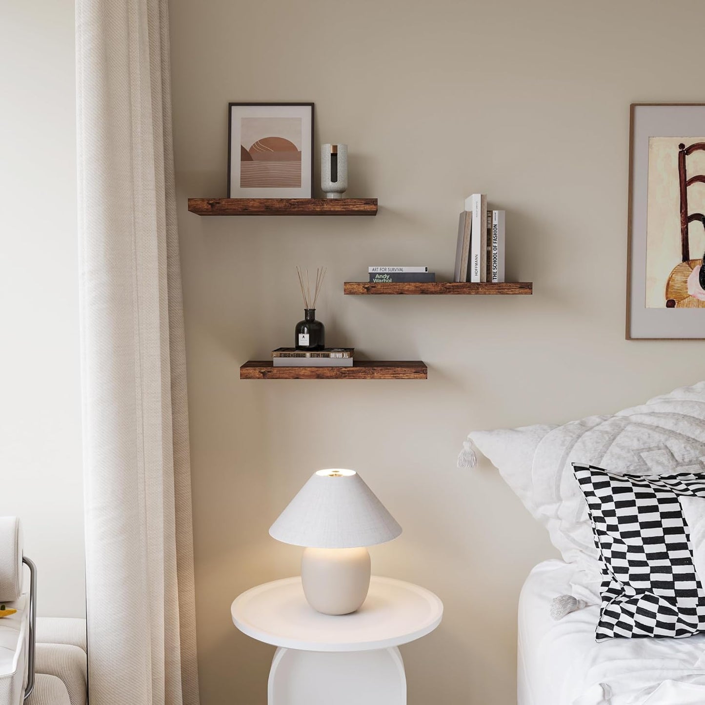 Upassion White Floating Shelves - Set of 3, 16" Wall Mounted Shelves for Home Decor, Living Room, Bedroom, Bathroom, Kitchen