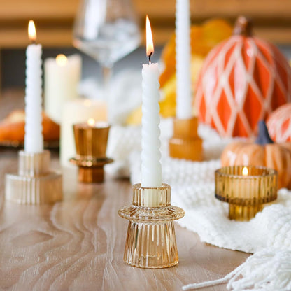 Brown Candlestick Holders 12PCS Ribbed Glass Taper Candle Holders Set for Tealight Candlestick Candles, Table Centerpieces for Thanksgiving Christmas Farmhouse Decor Indoor and Outdoor