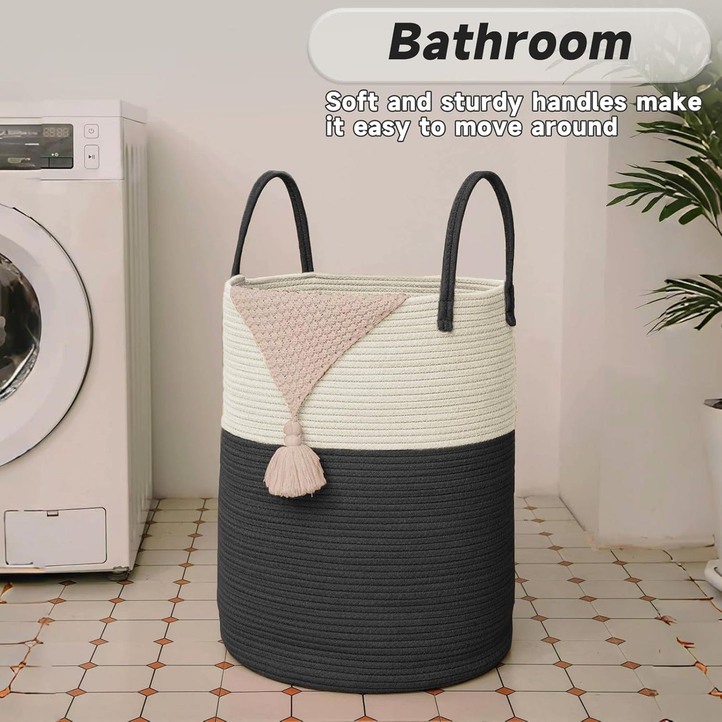 JMvicyroam Large Woven Laundry Basket Hamper,60L Cotton Rope Storage Bin for Blankets,Toys and Clothes,Decorative Tall Nursery Hamper for Living Room,Baby Nursery,Bathroom and Bedroom,Brown