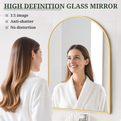 Round Wall Mirror 30 Inch Gold Vanity Mirror with Metal Frame, Modern Circle for Bathroom, Entryway, Bedroom, Living Room, Wall Mounted Decorative Mirrors