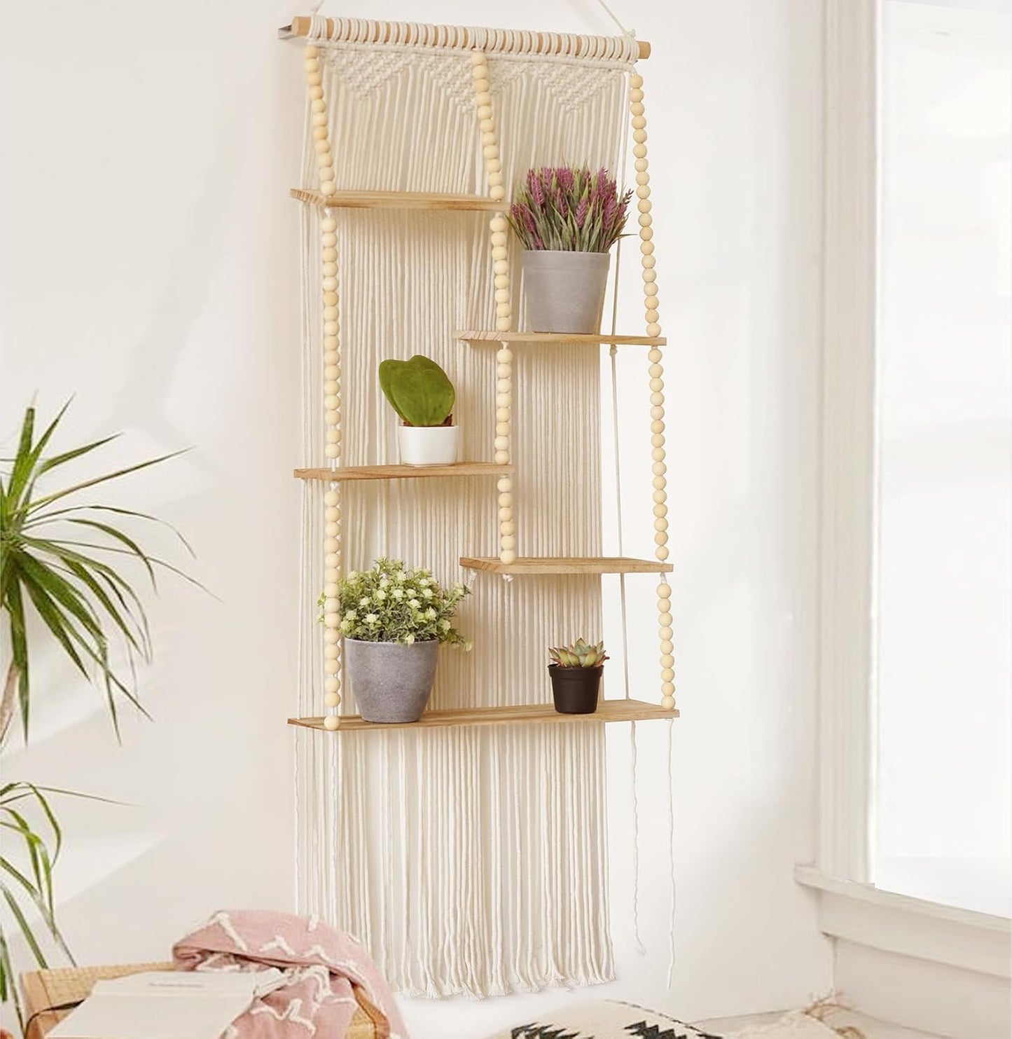 Flber 2 Pcs Macrame Wall Hanging Boho Wall Decor Handmade Macrame Art Tapestry Wedding Macrame Backdrop 13.7" W x 51" L For Living room Bedroom Headboard Decor