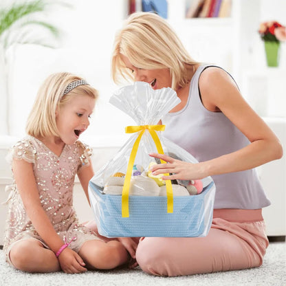 OIAHOMY Woven Basket, Gift Basket Empty with Gift Bags and Ribbons, Rope Baskets for Baby Showers, Storage Baskets with Handles for Nursery, Pet Toy Organizer - White