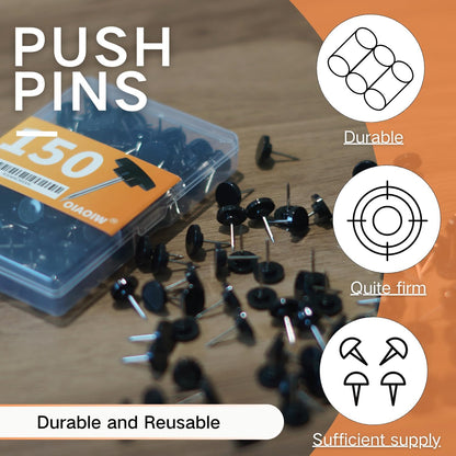 150 PCS Clear Push Pins Tacks Count in Reusable Box for Bulletin Boards and Wall Displays Heavy Duty Plastic Head