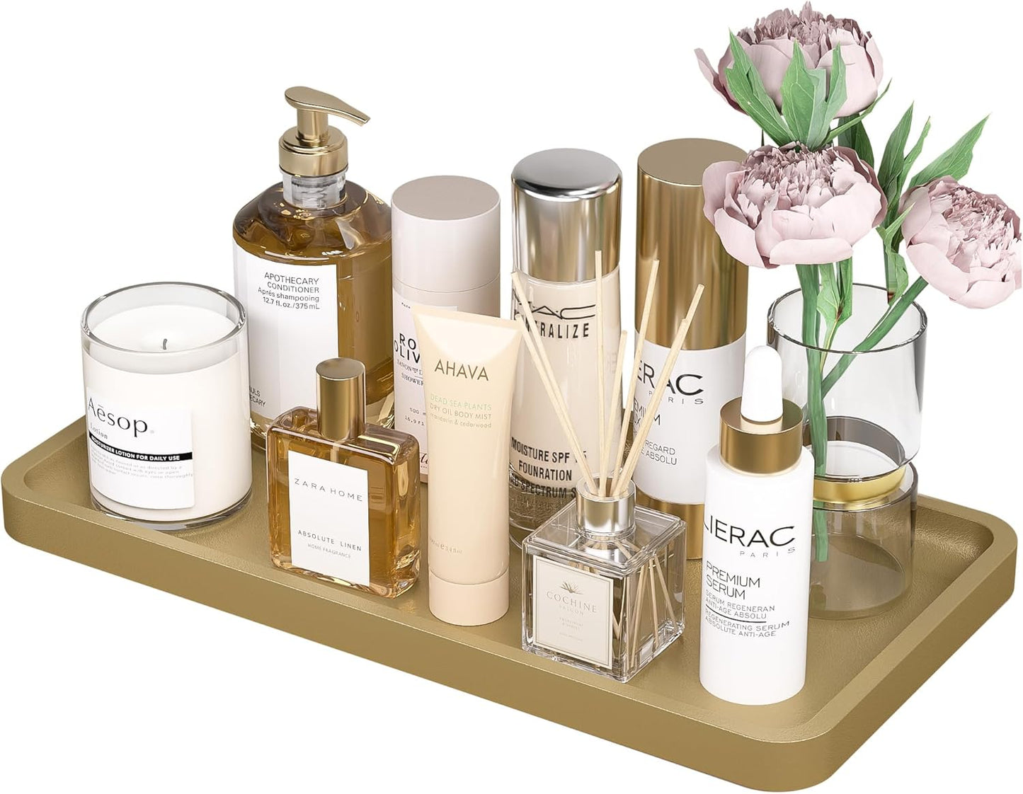 Bathroom Vanity Tray for Countertop - Bamboo Organizer Tray for Dresser Tops, Toilet, Perfume Small Decorative Tray Wood Tray for Home Decoration 11.81” L x 6.1” W x 0.79” H Black
