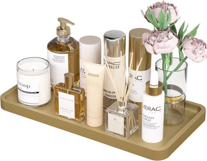 Bathroom Vanity Tray for Countertop - Bamboo Organizer Tray for Dresser Tops, Toilet, Perfume Small Decorative Tray Wood Tray for Home Decoration 11.81” L x 6.1” W x 0.79” H Black