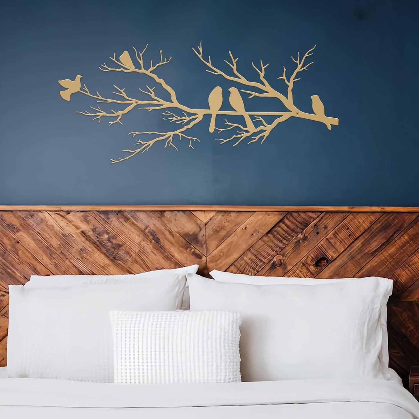 Metal Birds Wall Art, Metal Vivid Birds on Branch Silhouette Wall Decor Black Leaves with Bird Outdoor Hanging Wall Sculpture for Home Balcony Garden(Large)