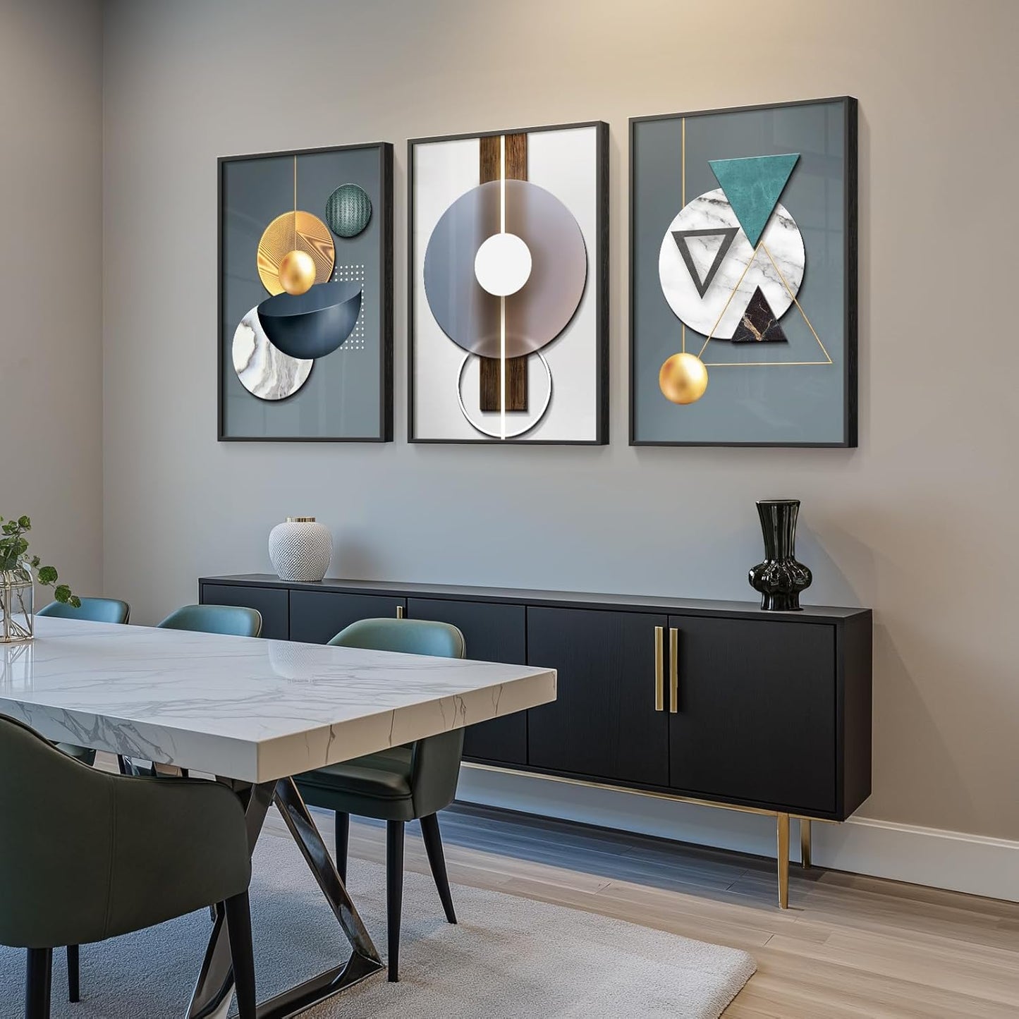 Framed Modern Luxury Gold Wall Art, Set of 3 Piece Contemporary Paintings Artwork for Walls, Golden Prints Pictures with Gold Frame, Wall Decor for Living Room, Hallway, Bedroom, Office 16x24 Inch
