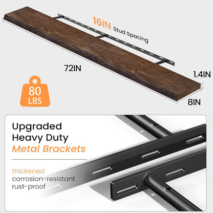 Floating Shelves 36 Inches Long - 8 Inch Deep Rustic Premium Solid Pine Wood for Storage - Farmhouse Wall Mounted for Living Room - Heavy-Duty Metal Bracket - 36" W x 8" D - Set of 2 - White Color