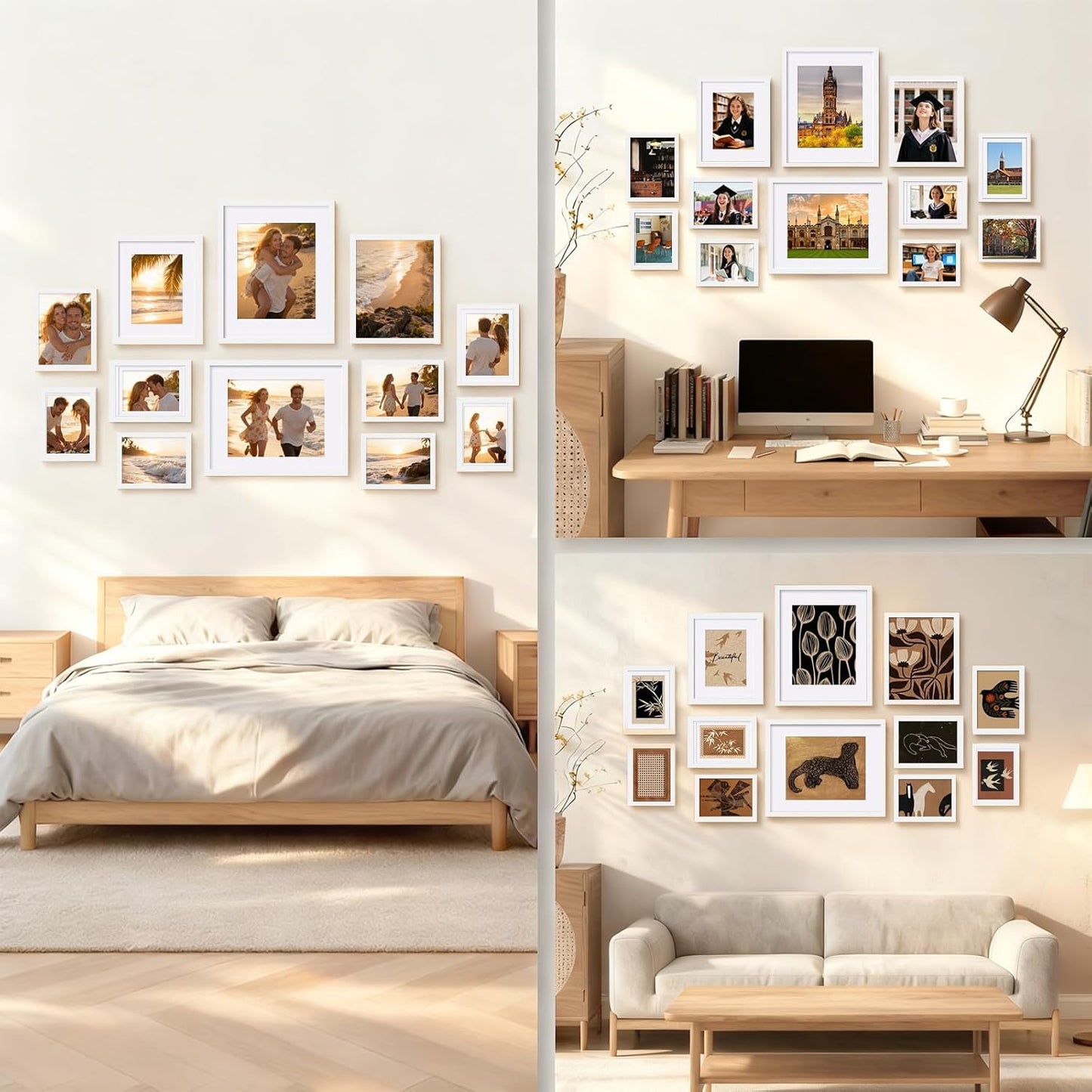 Egofine Picture Frame Set 12 Pack, Picture Frames Collage Wall Decor with Two 11x14, Two 8x10, Four 5x7, Four 4x6 for Wall and Tabletop, Made of Solid Wood, Covered by Plexiglass, Natural Wood