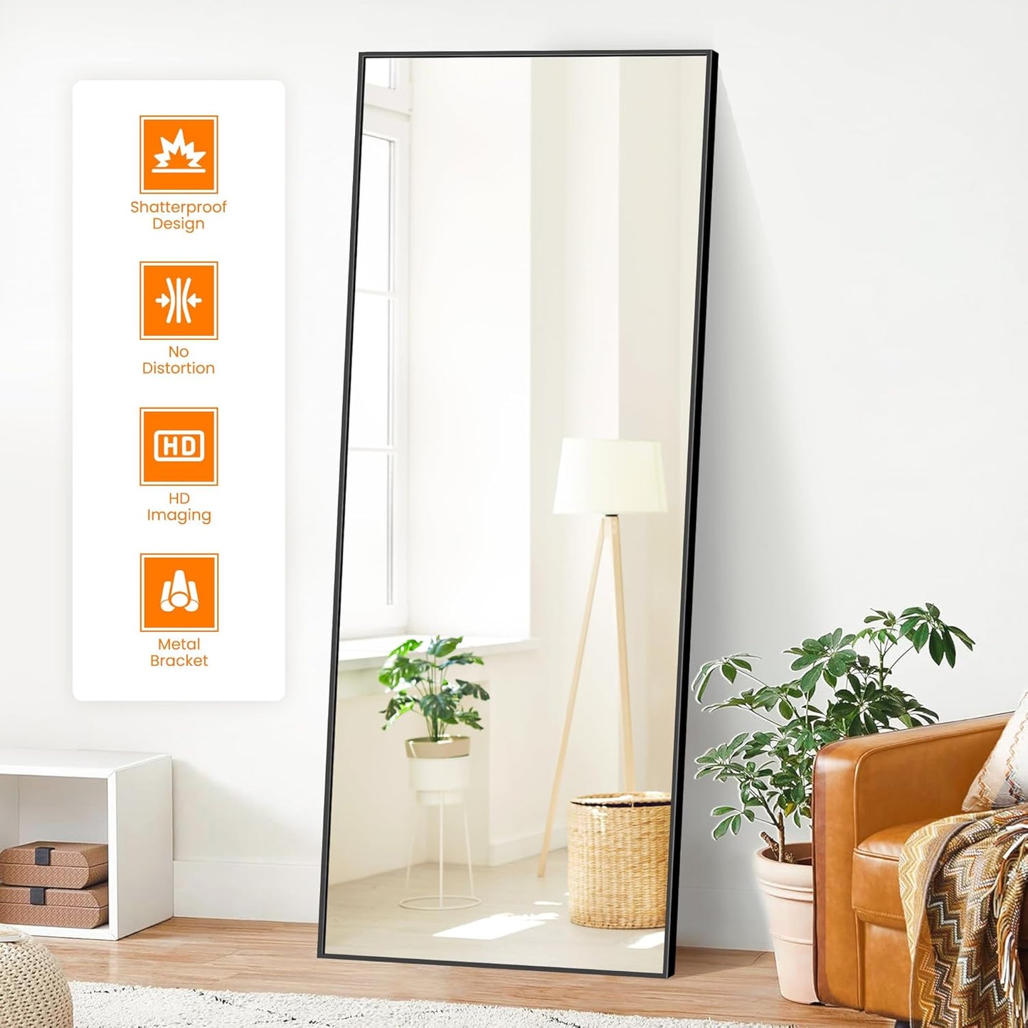 TRAHOME Full Length Floor Mirror 56"x15", Standing Mirror with Aluminum Frame, Large Body Mirror for Bedroom, Living Room and Bathroom, Black