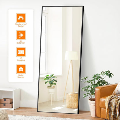 TRAHOME Full Length Floor Mirror 56"x15", Standing Mirror with Aluminum Frame, Large Body Mirror for Bedroom, Living Room and Bathroom, Black