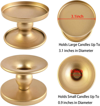 Table Gold Candle Holders – Set of 2 | Reversible Metal Candle Stand for Pillar & Taper Candles | Stylish Tabletop Candle Tray for Home Décor, Weddings & Special Occasions (Gold)
