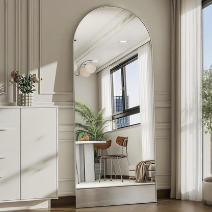 Dewfig Arched Full Length Mirror, 76"x34" Large Floor Mirror, Full Body Mirrors for Leaning or Hanging, Standing Mirrors for Bedroom, Living Room,Dressing Room, Aluminum Alloy Frame, Black