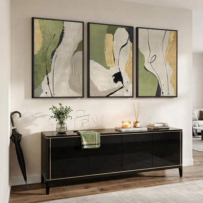 Large Framed Abstract Nature Landscape Wall Art for Living Room, Set of 3 Modern Canvas Prints Paintings Artwork for Walls, Green Lake Pictures for Hallway, Dining Room, Office Wall Decor 24x36 Inch